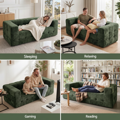 Artiss Comfort Boneless Sofa for Living Room Green Luxury Chenille