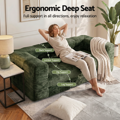 Artiss Comfort Boneless Sofa for Living Room Green Luxury Chenille