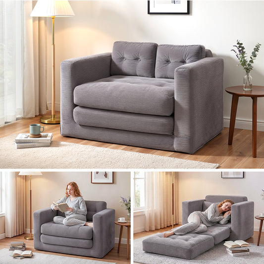 Artiss 2 Seater Corduroy Convertible Sofa Bed Pull Out Boneless Couch Grey