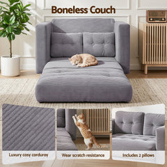 Artiss 2 Seater Corduroy Convertible Sofa Bed Pull Out Boneless Couch Grey