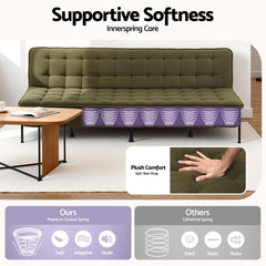 Artiss Sofa Bed, 1.9m 3-Seater Soft Innerspring Adjustable Couch Futon Chair for Apartment Dorm Living Room Office Study Bedroom, Green