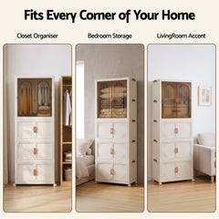 Artiss Foldable Storage Cabinet Stackable Box Wardrobe Clear Magnetic Door White