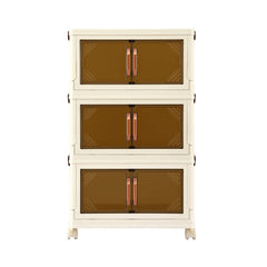 Artiss 3-Tier Foldable Storage Cabinet Stackable Box Clear Magnetic Door White