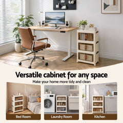 Artiss 3-Tier Foldable Storage Cabinet Stackable Box Clear Magnetic Door White