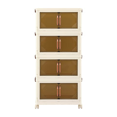 Artiss 4-Tier Foldable Storage Cabinet Stackable Box Clear Magnetic Door White