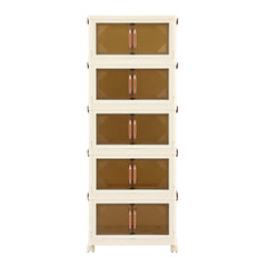 Artiss 5-Tier Foldable Storage Cabinet Stackable Box Clear Magnetic Door White