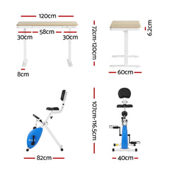 Artiss Under Desk Folding X-Bike with 120cm Automatic Standing Desk Magnetic Resistance Oak
