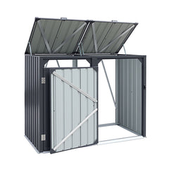 Giantz Bin Shed Double Wheelie Waste Bins Storage Steel Garden Enclosure Grey