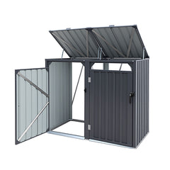 Giantz Bin Shed Double Wheelie Waste Bins Storage Steel Garden Enclosure Grey