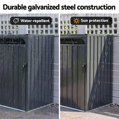 Giantz Bin Shed Double Wheelie Waste Bins Storage Steel Garden Enclosure Grey