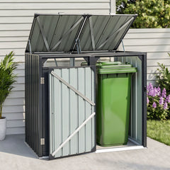 Giantz Bin Shed Double Wheelie Waste Bins Storage Steel Garden Enclosure Grey