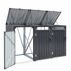 Giantz Bin Shed Triple Wheelie Waste Bins Storage Steel Garden Enclosure Grey
