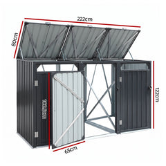 Giantz Bin Shed Triple Wheelie Waste Bins Storage Steel Garden Enclosure Grey