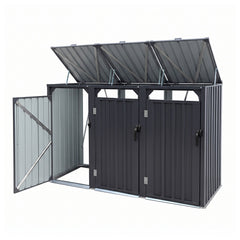 Giantz Bin Shed Triple Wheelie Waste Bins Storage Steel Garden Enclosure Grey