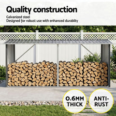 Giantz Firewood Storage Shed 334.5CM x 92CM Outdoor Log Rack Galvanised Steel Wood Holder