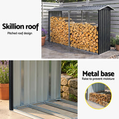 Giantz Firewood Storage Shed 334.5CM x 92CM Outdoor Log Rack Galvanised Steel Wood Holder