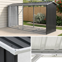 Giantz Firewood Storage Shed 334.5CM x 92CM Outdoor Log Rack Galvanised Steel Wood Holder