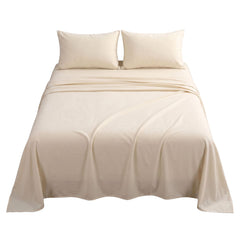 Giselle Double Sheet Set 150 GSM Anti-pilling Micro Flannel, Fast Drying Lightweight 4 Piece, 40CM Deep Pocket Fits Thick Mattress, Cream White