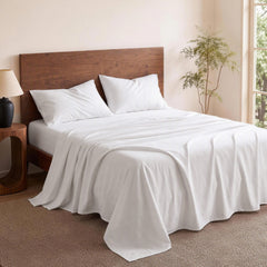 Giselle Queen 500TC Cotton 4Pcs Sheet Set with 40cm Extra Deep Pocket for Thick Mattresses Sateen Weave for Sweaty Nights White