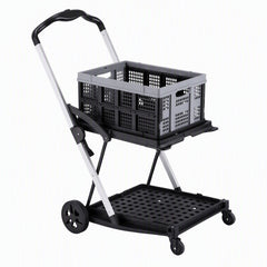 Artiss Shopping Trolley with Wheels 2 Layer w/1 Crate Foldable Trolley Grey
