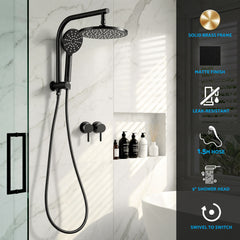 Cefito 9'' Rain Shower Head Set Handheld Round High Pressure Twins Tap Chrome