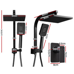 Cefito 8'' Rain Shower Head Set Handheld Square High Pressure Mixer Tap Black