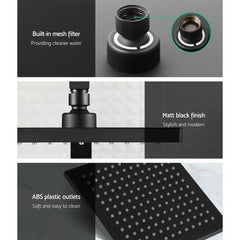 Cefito 8'' Rain Shower Head Set Handheld Square High Pressure Twins Tap Black
