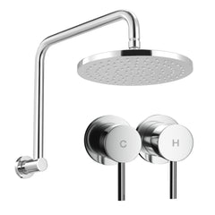 Cefito 9'' Rain Overhead Swivel Shower Head with Wall Twin Swivel Bathroom Tap Silver