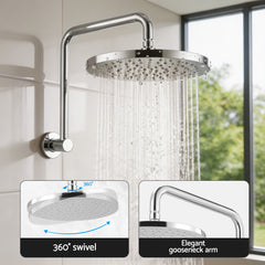 Cefito 9'' Rain Overhead Swivel Shower Head with Wall Twin Swivel Bathroom Tap Silver