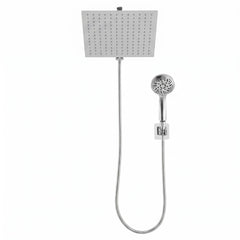 Cefito High-Pressure Rain Shower Head with Handheld, Gear-Lock Anti-Sag Arm for Family Spa, 12" Stainless Steel Rainfall & 9-Setting Wand Combo, 3-Way Diverter, Drill-Free Adhesive Bracket