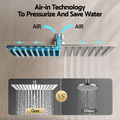Cefito 12" Extra Large Rain Shower Head, Air-in Tech for Low Water Pressure, Anti-Clog Silicone Jets for Hard Water Scale, 360° Swivel, DIY Renters Install, 304 Stainless Steel