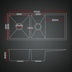 Cefito Stainless Steel Sink 100x45CM With Pull Out Mixer Tap Kitchen Basin Double Bowl Black