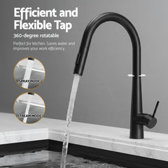 Cefito Stainless Steel Sink 100x45CM With Pull Out Mixer Tap Kitchen Basin Double Bowl Black