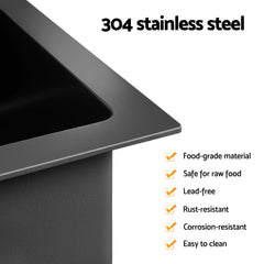 Cefito Stainless Steel Sink 44x44CM With Pull Out Mixer Tap Kitchen Basin Single Bowl Black