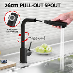 Cefito Stainless Steel Sink 44x44CM With Pull Out Mixer Tap Kitchen Basin Single Bowl Black