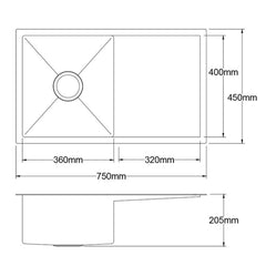 Cefito Kitchen Sink 75X45CM Stainless Steel Basin Single Bowl Black