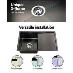 Cefito Kitchen Sink 75X45CM Stainless Steel Basin Single Bowl Black