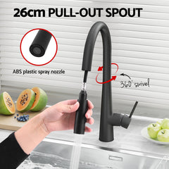 Cefito Stainless Steel Sink 81x45CM With Pull Out Mixer Tap Kitchen Basin Single Bowl Black