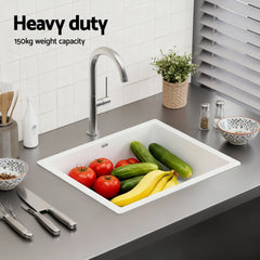 Cefito Kitchen Sink 55x45cm Granite Stone Sink Single Bowl White