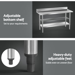 Cefito Stainless Steel Kitchen Bench w/ Splashback 1500x600MM 430