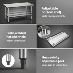 Cefito 1524x762mm Stainless Steel Kitchen Bench 430
