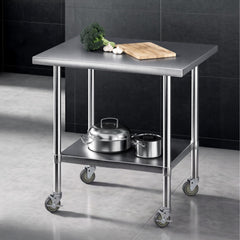 Cefito 914x762mm Stainless Steel Kitchen Bench w/ Splashback Work Table Prep Bench Commercial 430