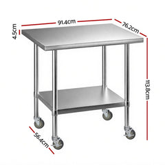 Cefito 914x762mm Stainless Steel Kitchen Bench w/ Splashback Work Table Prep Bench Commercial 430
