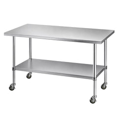 Cefito 1524x762mm Stainless Steel Kitchen Bench w/ Splashback Work Table Prep Bench Commercial 430