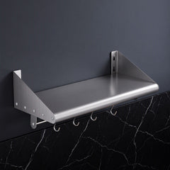 Cefito 610mm 430 Stainless Steel Wall Shelf with Hooks and Side Guards