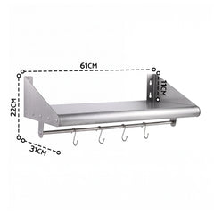 Cefito 610mm 430 Stainless Steel Wall Shelf with Hooks and Side Guards