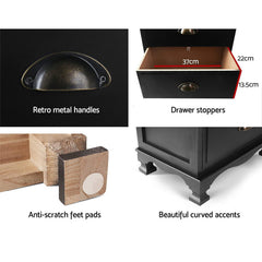 Artiss 2x Bedside Table 3 Drawers Vintage - THYME Black