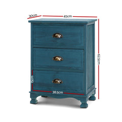 Artiss Bedside Table 3 Drawers Vintage - THYME Blue