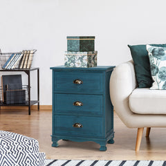 Artiss Bedside Table 3 Drawers Vintage - THYME Blue