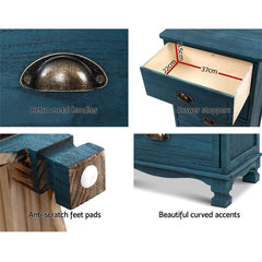 Artiss 2x Bedside Table 3 Drawers Vintage - THYME Blue